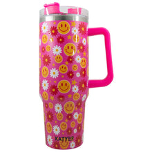 Load image into Gallery viewer, Red Flower Happy Face Stainless Steel Tumbler Cup