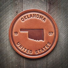 Load image into Gallery viewer, Oklahoma State Silhouette Leather Coaster