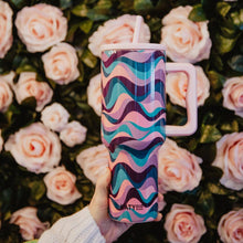 Load image into Gallery viewer, Pink Purple Green Swirl Tumbler with Straw