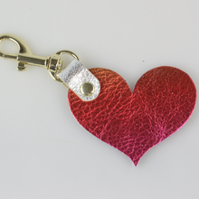 Load image into Gallery viewer, Two Tone Leather Heart Keychain - Metallics!