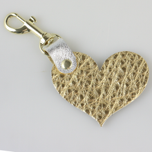 Load image into Gallery viewer, Two Tone Leather Heart Keychain - Metallics!