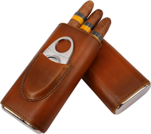 Load image into Gallery viewer, Genuine Leather Cigar Case, Wood Lined Humidor with Cutter