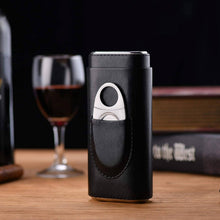 Load image into Gallery viewer, Genuine Leather Cigar Case, Wood Lined Humidor with Cutter