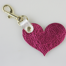 Load image into Gallery viewer, Two Tone Leather Heart Keychain - Metallics!