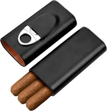 Load image into Gallery viewer, Genuine Leather Cigar Case, Wood Lined Humidor with Cutter
