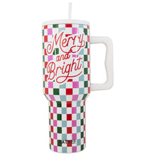 Load image into Gallery viewer, Merry & Bright Checkered Tumbler Cup w/ Handle