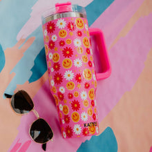 Load image into Gallery viewer, Red Flower Happy Face Stainless Steel Tumbler Cup
