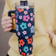 Load image into Gallery viewer, Navy Daisy Tumbler Cup with Handle