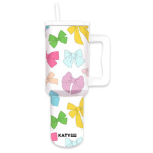 Load image into Gallery viewer, Multicolored Coquette Bows 38 Oz Tumbler w/ Handle