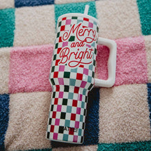 Load image into Gallery viewer, Merry &amp; Bright Checkered Tumbler Cup w/ Handle
