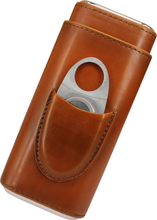 Load image into Gallery viewer, Genuine Leather Cigar Case, Wood Lined Humidor with Cutter
